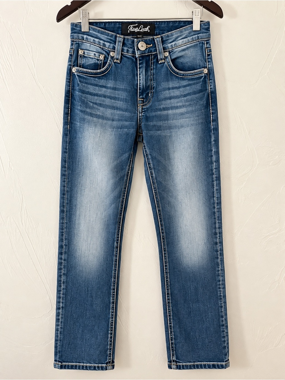 TrueLuck Men’s Jeans 30x32 Distressed Medium Wash Straight Stretch Denim